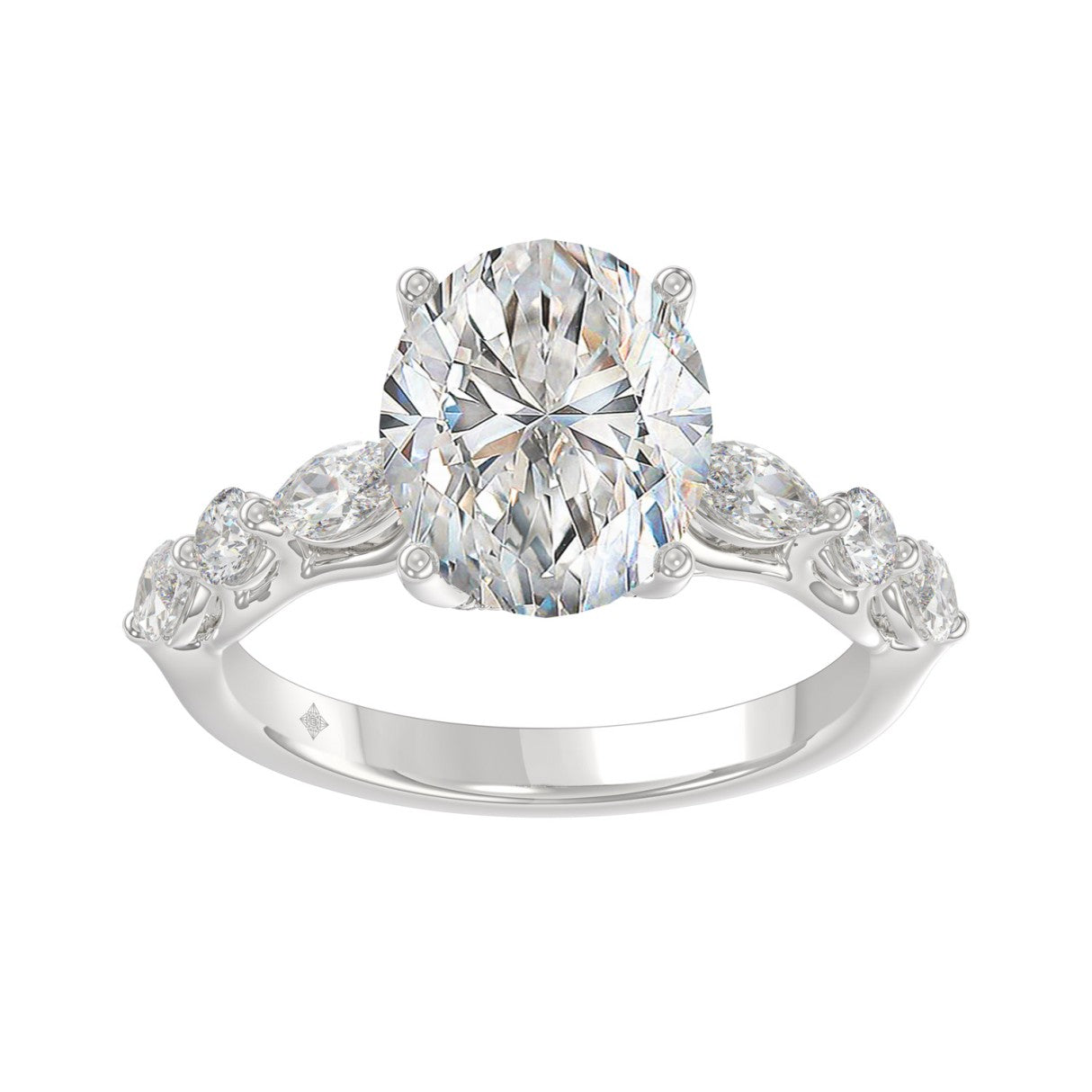 Elegant 14K White Gold  Bridal Fancy Ring for Ladies 3 3/4CT Round &amp; Marquise&amp; Oval Cut Diamonds 3.00CT Center stone (Color F-G -Clarity VS1/VS2)