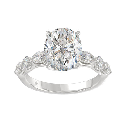 Elegant 14K White Gold  Bridal Fancy Ring for Ladies 3 3/4CT Round &amp; Marquise&amp; Oval Cut Diamonds 3.00CT Center stone (Color F-G -Clarity VS1/VS2)