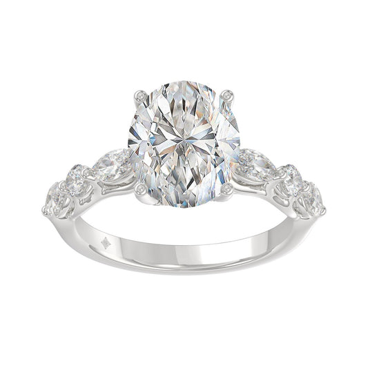 Elegant 14K White Gold  Bridal Fancy Ring for Ladies 3 3/4CT Round &amp; Marquise&amp; Oval Cut Diamonds 3.00CT Center stone (Color F-G -Clarity VS1/VS2)