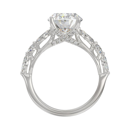 Elegant 14K White Gold  Bridal Fancy Ring for Ladies 3 3/4CT Round &amp; Marquise&amp; Oval Cut Diamonds 3.00CT Center stone (Color F-G -Clarity VS1/VS2)