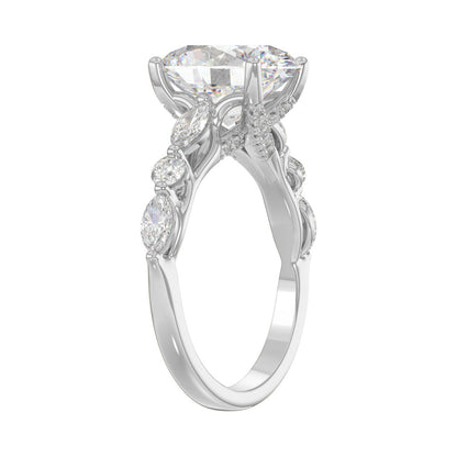 Elegant 14K White Gold  Bridal Fancy Ring for Ladies 3 3/4CT Round &amp; Marquise&amp; Oval Cut Diamonds 3.00CT Center stone (Color F-G -Clarity VS1/VS2)