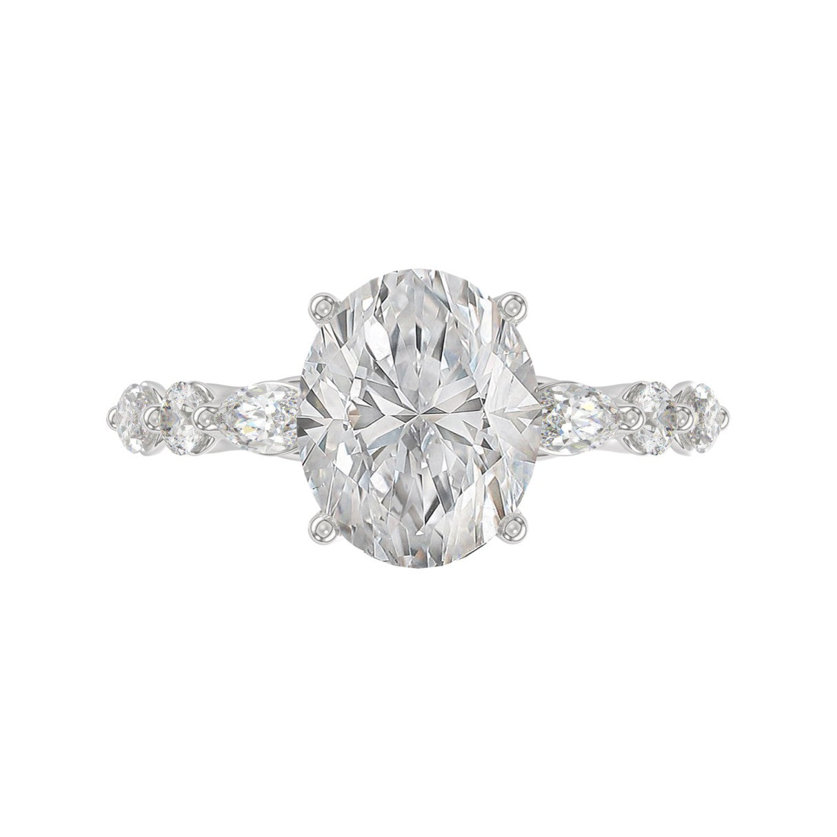 Elegant 14K White Gold  Bridal Fancy Ring for Ladies 3 3/4CT Round &amp; Marquise&amp; Oval Cut Diamonds 3.00CT Center stone (Color F-G -Clarity VS1/VS2)