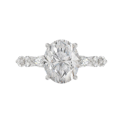 Elegant 14K White Gold  Bridal Fancy Ring for Ladies 3 3/4CT Round &amp; Marquise&amp; Oval Cut Diamonds 3.00CT Center stone (Color F-G -Clarity VS1/VS2)