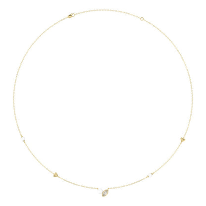 10K Yellow Gold Pearl &amp; Ladies Necklace 1/5CT  Marquise Diamonds (Color F-G -Clarity VS1/VS2)