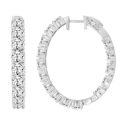 LADIES HOOP EARRINGS 9CT ROUND DIAMOND 14K WHITE GOLD