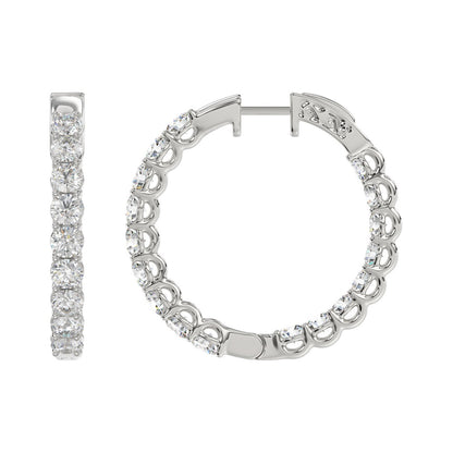LADIES HOOP EARRINGS 3CT ROUND DIAMOND 14K WHITE GOLD