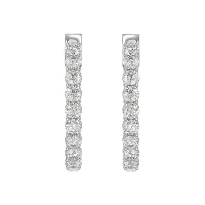 LADIES HOOP EARRINGS 3CT ROUND DIAMOND 14K WHITE GOLD