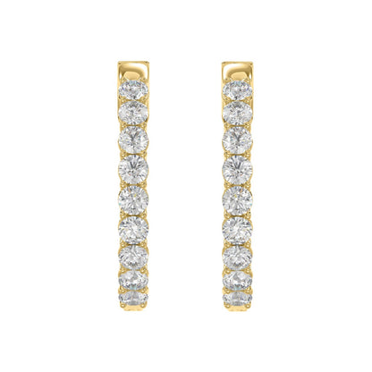 LADIES HOOP EARRINGS 3CT ROUND DIAMOND 14K YELLOW GOLD