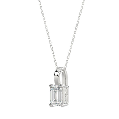 LADIES SOLITAIRE PENDANT WITH CHAIN 1CT EMERALD DIAMOND 14K WHITE GOLD