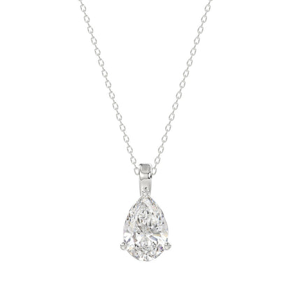LADIES SOLITAIRE PENDANT WITH CHAIN 1CT PEAR DIAMOND 14K WHITE GOLD