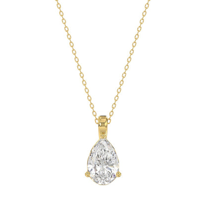 LADIES SOLITAIRE PENDANT WITH CHAIN 1CT PEAR DIAMOND 14K YELLOW GOLD