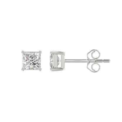 LADIES SOLITAIRE EARRINGS 1CT PRINCESS DIAMOND 14K WHITE GOLD