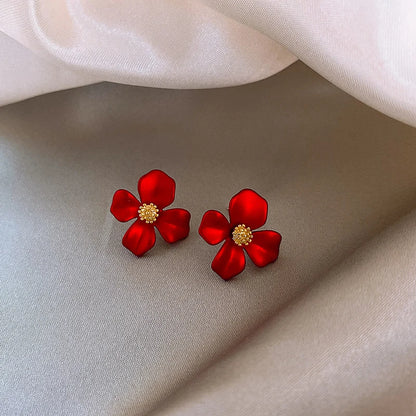 S925 Silver Needle Red Petals Earrings