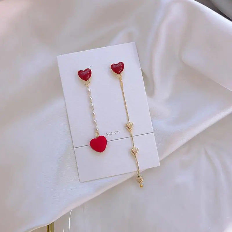 S925 Silver Needle Red Petals Earrings