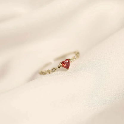 Luxury Red Heart Crystal Opening Ring