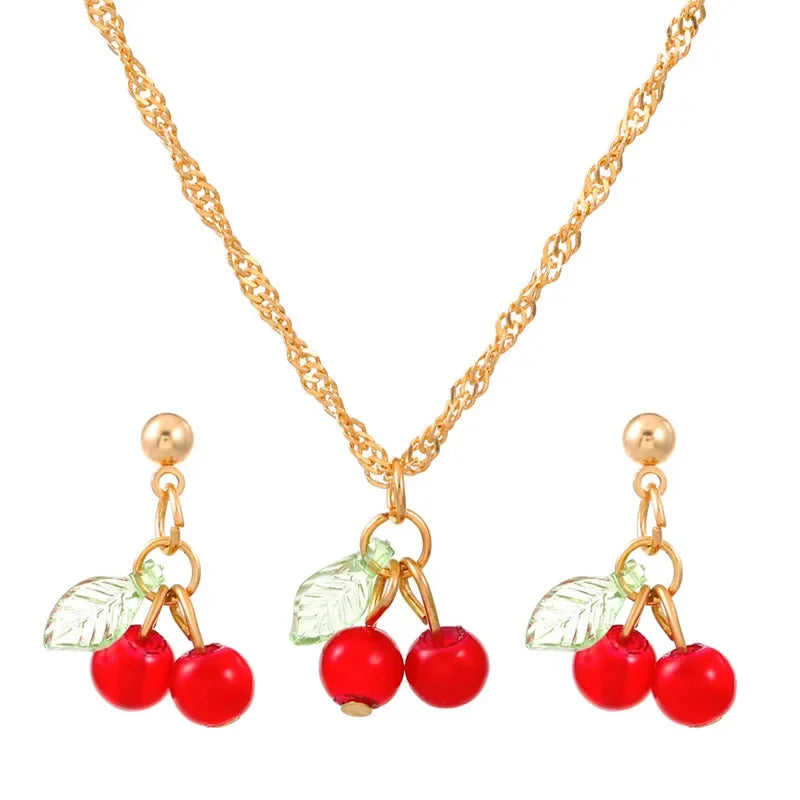 Exquisite Cherry Red Necklace and Earring Set