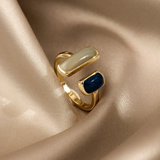 Square Blue Oil Dripping Ring