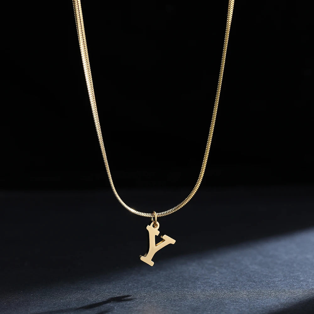 A-Z Alphabet Gold Plated Stainless Steel Pendant Necklace