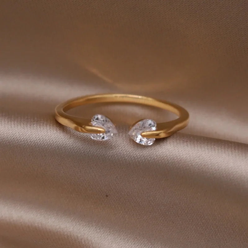 14K Gold Plated Double Love Crystal Ring