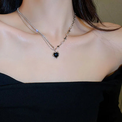 Y2K Purple Crystal Heart Pendant Necklace