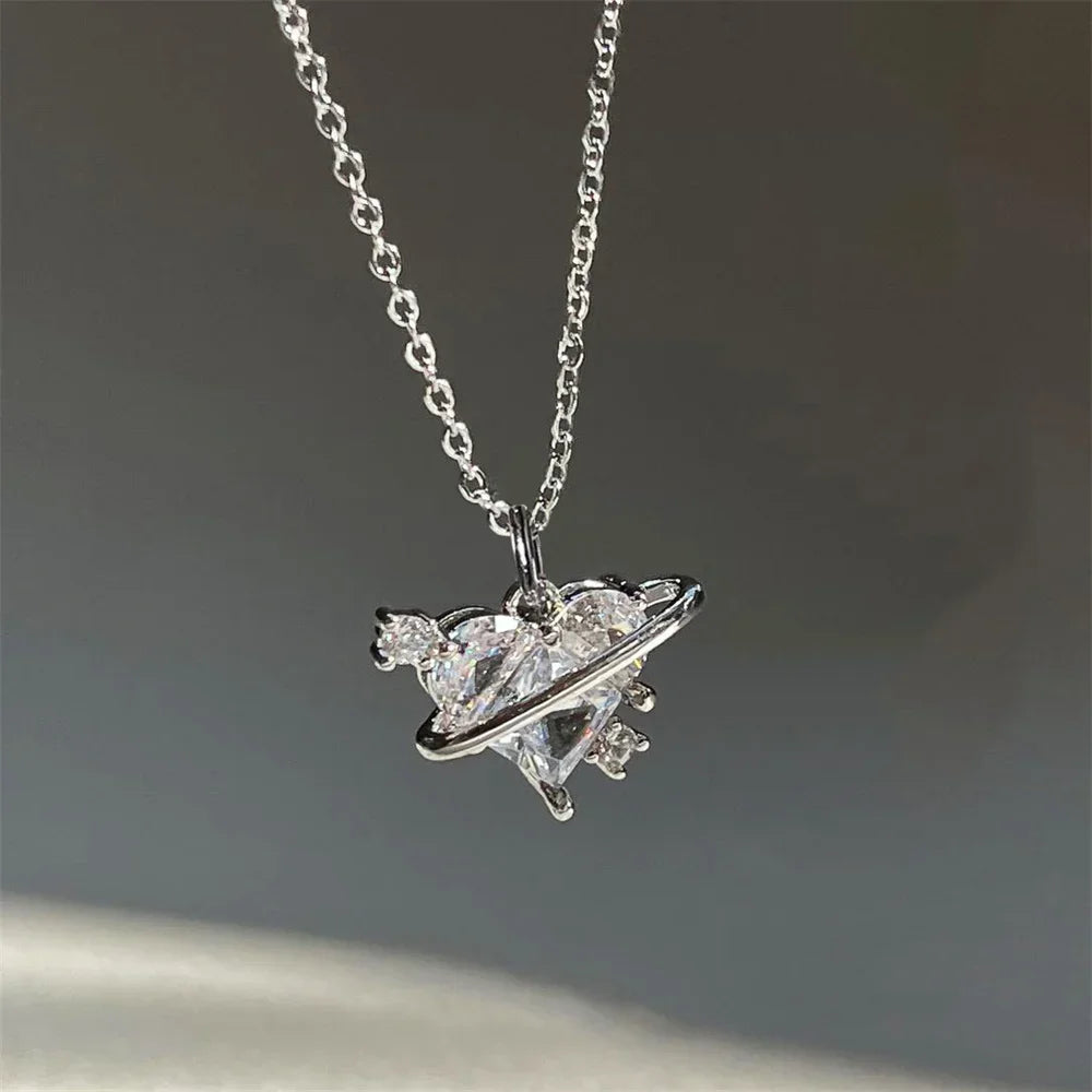 Crystal Heart Pendant Clavicle Necklace