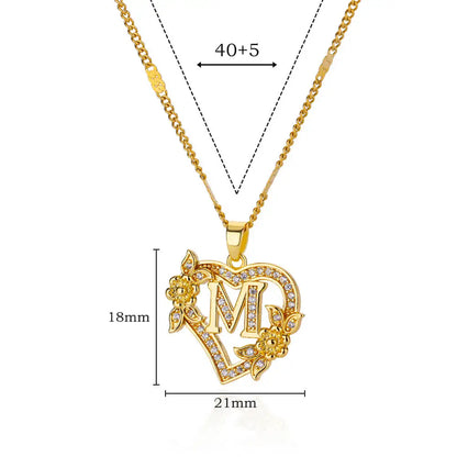 Zircon Flower Heart Initials Necklace