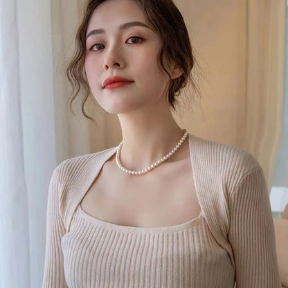 Vintage Elegant White Pearl Choker Necklace