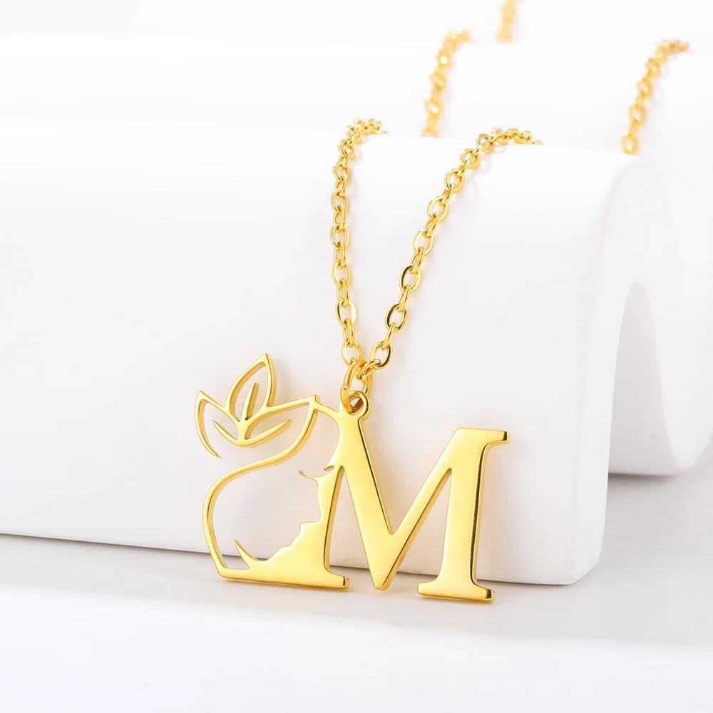 Beauty Flower Initial Necklace