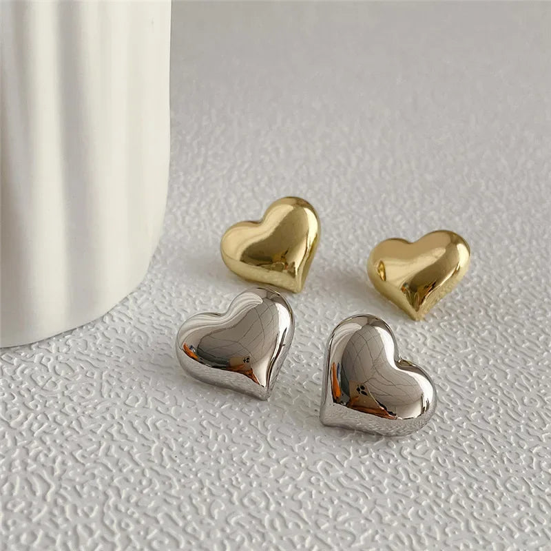 Gold Color Heart Shaped Stud Earrings