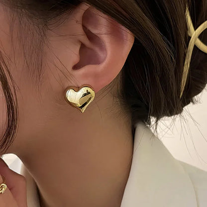 Gold Color Heart Shaped Stud Earrings