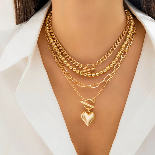 Multi-Layer Heart Pendant Beaded Necklace