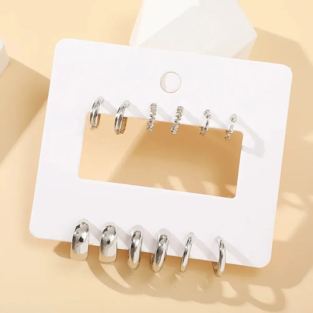 6-Piece Set Stainless Steel Minimalist Huggie Hoop Earrings for Women