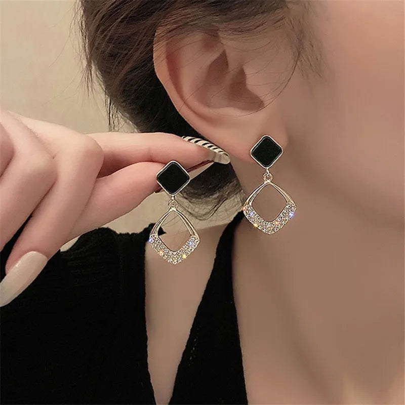 Elegant Geometric Zircon Square Drop Earrings