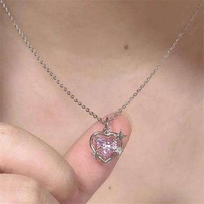 Y2K Purple Crystal Heart Pendant Necklace
