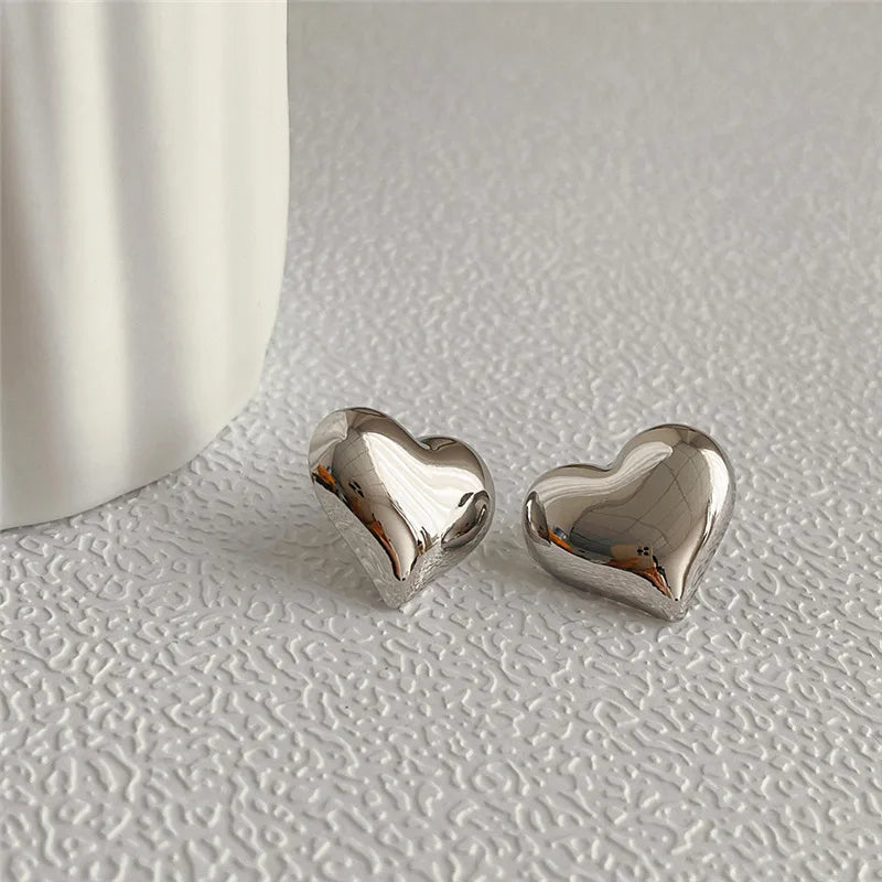 Gold Color Heart Shaped Stud Earrings