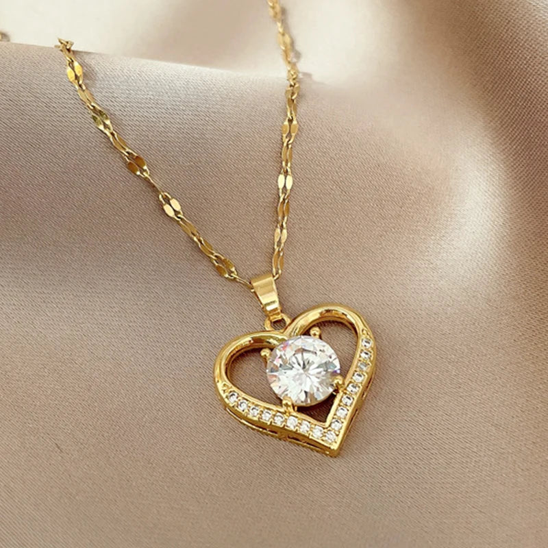 Artificial Gems Heart Pendant Necklace for Women