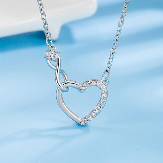 925 Sterling Silver Zircon Heart Interlocking Necklaces