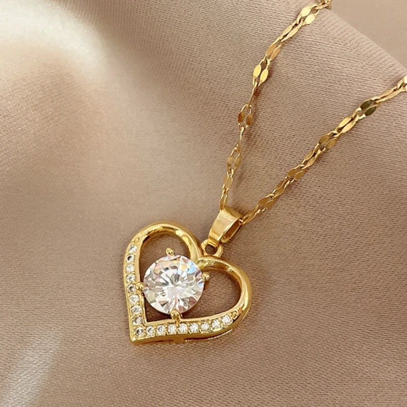 Artificial Gems Heart Pendant Necklace for Women