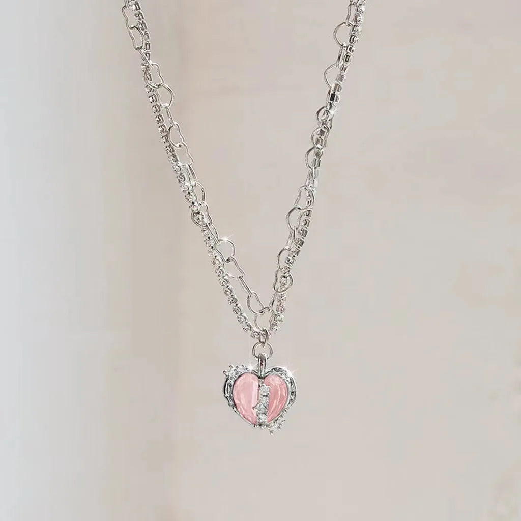 Purple Crystal Heart Pendant Necklace