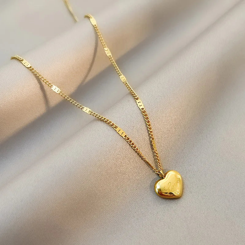 Trendy Simple Gold Color Heart Pendant Choker Necklace