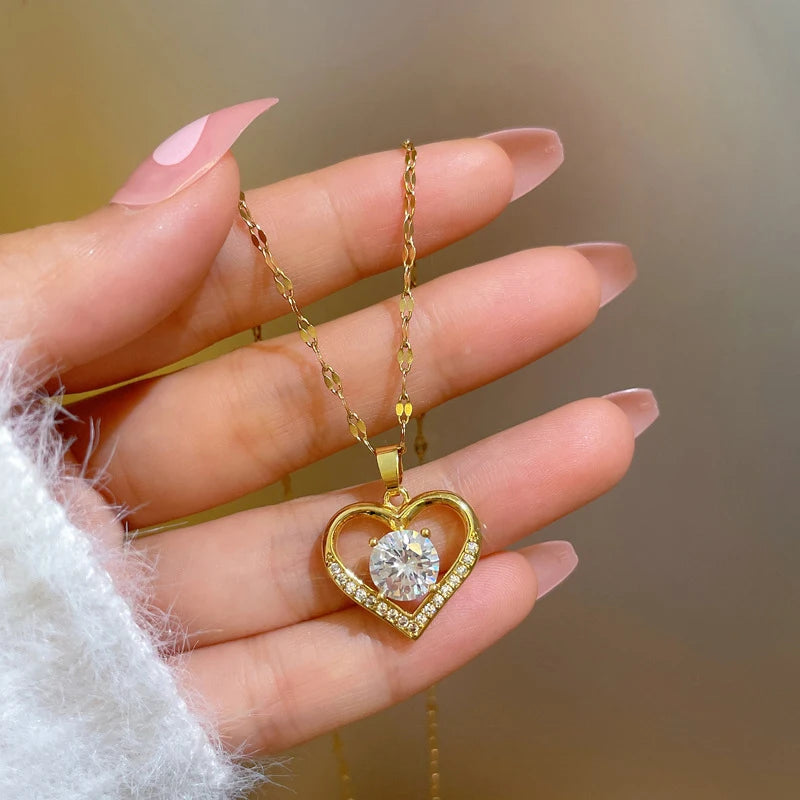 Artificial Gems Heart Pendant Necklace for Women