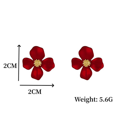 S925 Silver Needle Red Petals Earrings