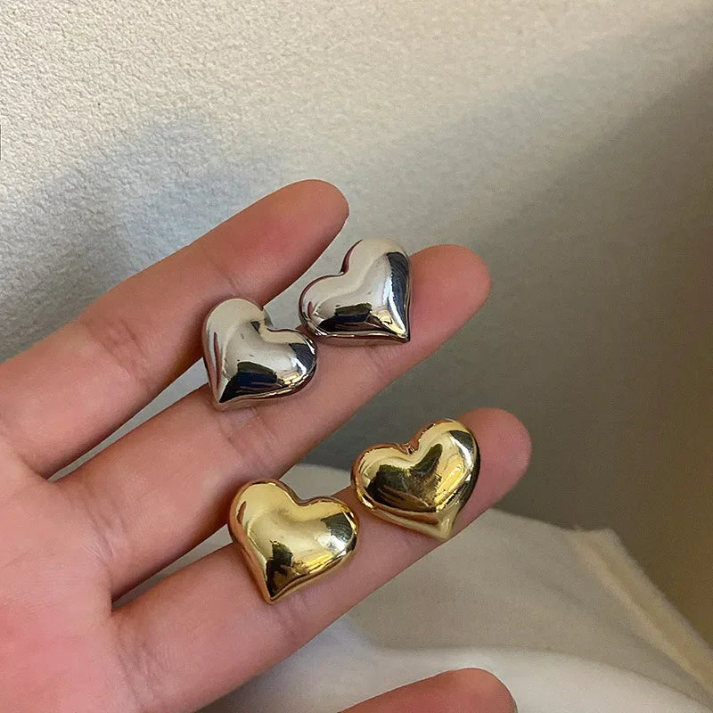 Gold Color Heart Shaped Stud Earrings