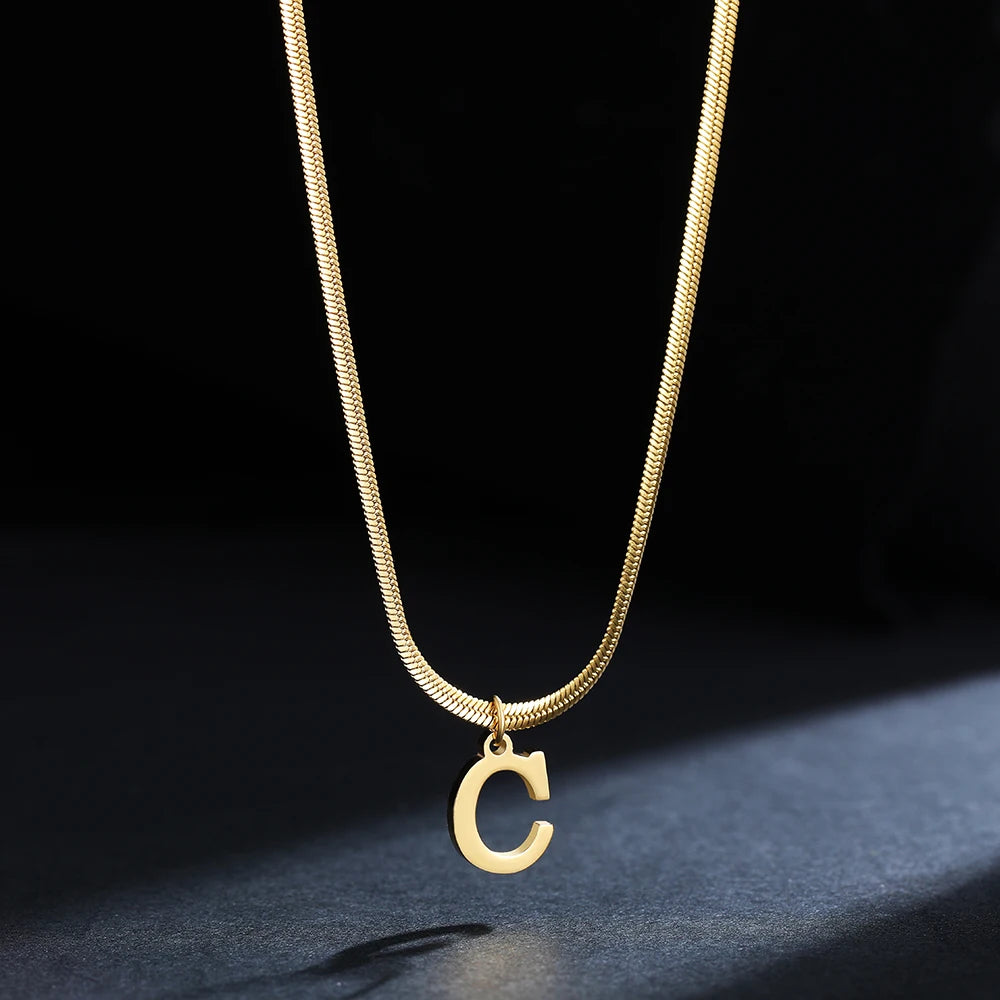 A-Z Alphabet Gold Plated Stainless Steel Pendant Necklace