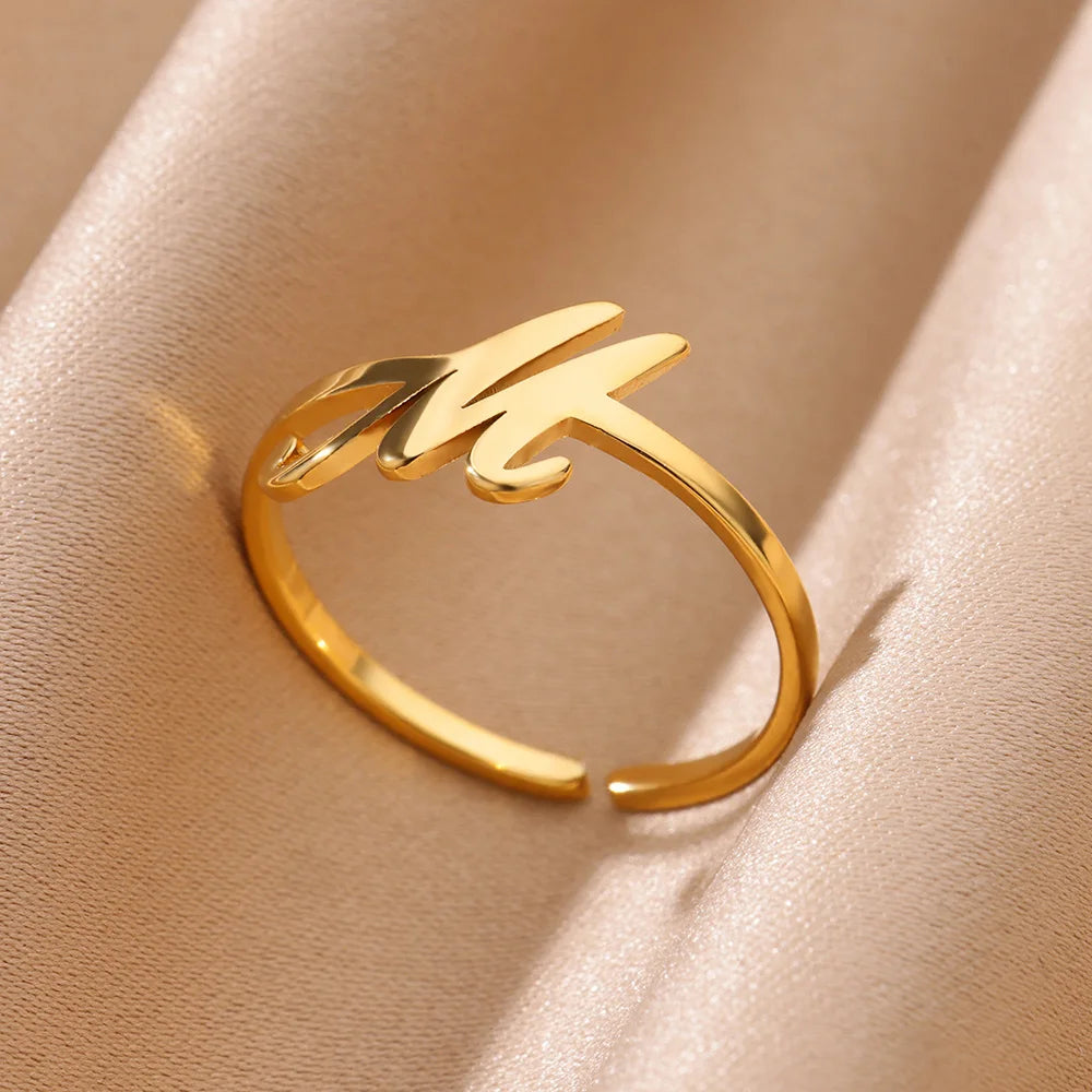 Gold Initial Letter Rings – Aesthetic & Adjustable