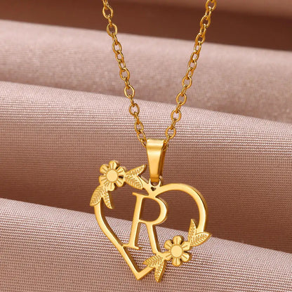 Gold Color Dainty Flower Initials Necklace