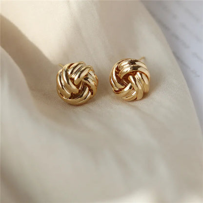 Tiny Gold Color Twist Round Stud Earrings