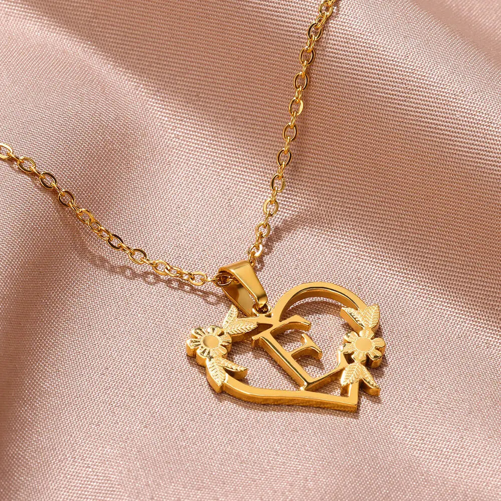 Gold Color Dainty Flower Initials Necklace