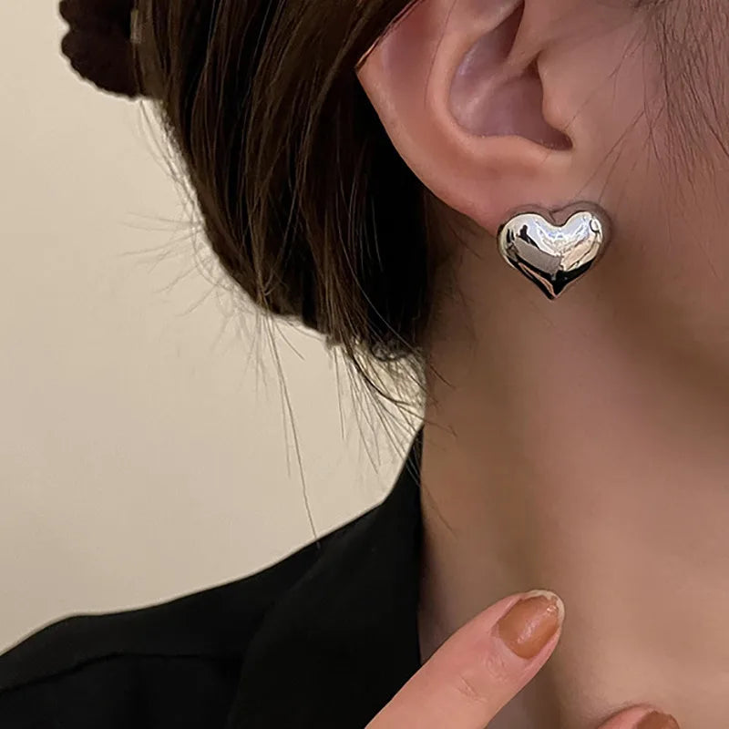 Gold Color Heart Shaped Stud Earrings