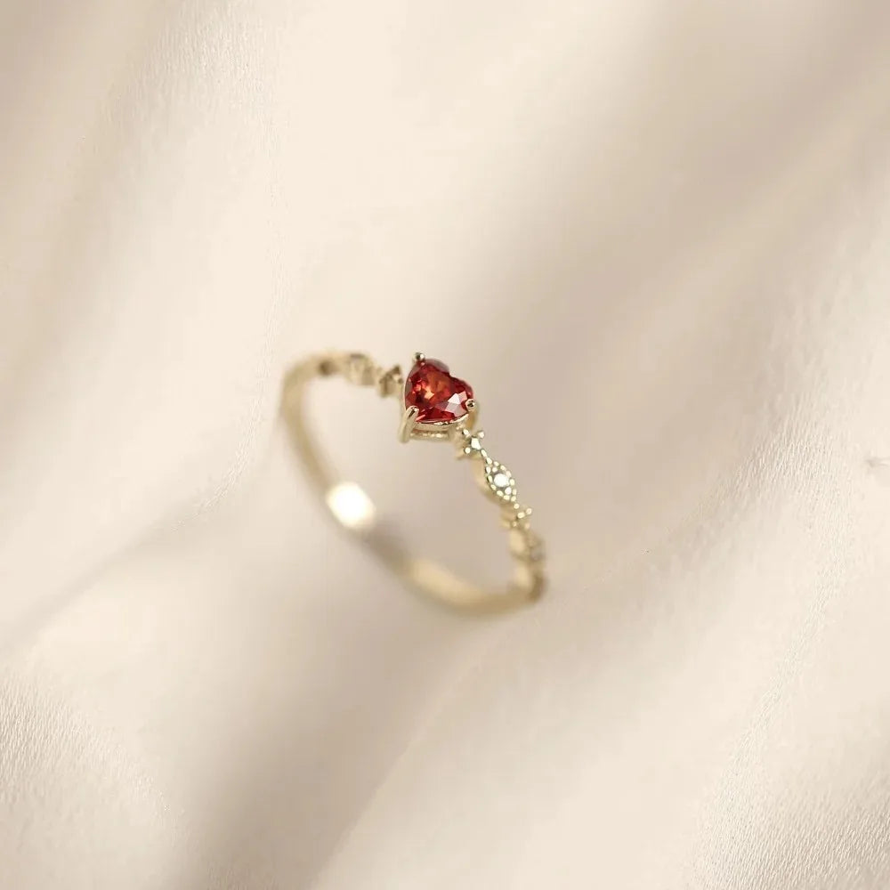 Luxury Red Heart Crystal Opening Ring